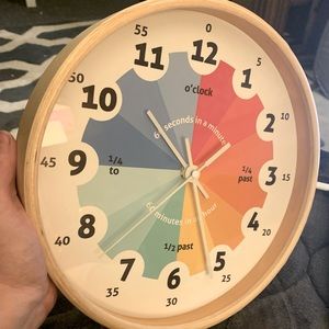 Kids clock. Assists with telling time on an analogue clock. Colourful. EUC